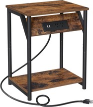 Plug-In Series, Nightstand For Living Room, Bedroom, Rustic Brown And Black - $967.78 MXN