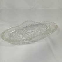 Oval Ruffle Cut Glass Dish - Sawtooth Edges Vintage Etched PPFS-Cut Hex Pattern - £11.63 GBP
