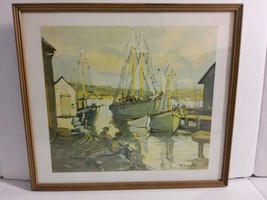 Roy Wilhelm Watercolor Painting Paper Boat Colonial Signed Vintage 16x14 Rare - £747.11 GBP