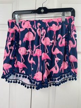 Simply Southern Sz Youth Large (Fits Adult Med) Flamingo Lined Pink Blue Shorts - £12.58 GBP