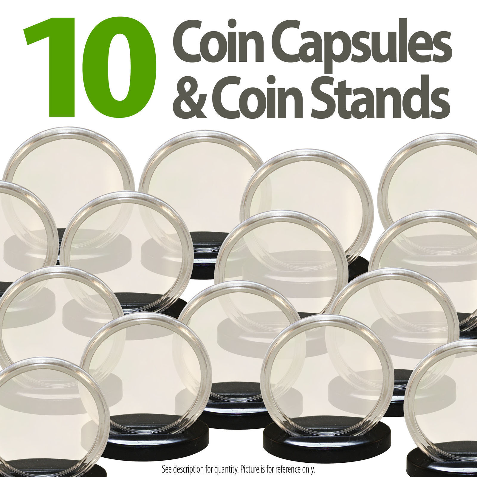 Primary image for 10 Coin Capsules & 10 Coin Stands for QUARTERS Direct Fit Airtight 24mm Holders