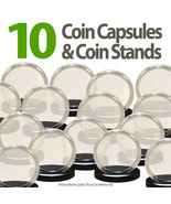 10 Coin Capsules &amp; 10 Coin Stands for QUARTERS Direct Fit Airtight 24mm ... - £7.56 GBP