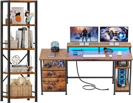 Computer Desk And Bookshelf Set, 61&quot; Desk With Power Outlet And Usb Port... - £275.70 GBP