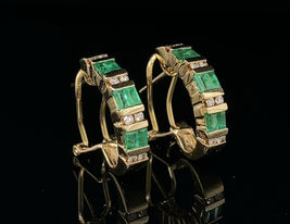 1.50 Ct  Simulated Emerald J Hoop Earrings925 Silver Gold Plated - £93.19 GBP