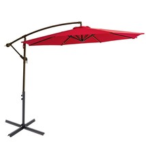 10 Ft Offset Cantilever Outdoor Patio Umbrella With Cross Base Stand, Red - £160.55 GBP