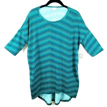 LuLaRoe Irma Tunic Top XXS Teal Blue Hi Low Hemline Chevron Striped 3/4 ... - £7.64 GBP