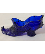 Vintage Mosser Victorian Rose Cobalt Blue Glass Shoe Slipper Curled Toe - $285.37 MXN