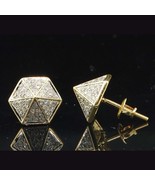 0.80 Ctw Brilliant Moissanite 14K Yellow Gold Plated Hexagon Pave Stud E... - €45,47 EUR