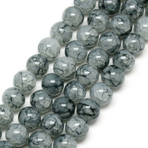 50 Crackle Glass Beads 8mm Grey Veined Bulk Jewelry Supplies Mix Unique  - £5.62 GBP