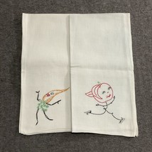 2 VTG Hand Embroidered  Dish Tea Kitchen Towels Dancing Carrot Iceskatin... - $14.50