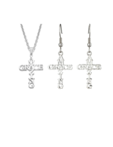 Amazing Grace Cross Necklace AND Earring Jewelry Set Catholic Christian ... - £11.87 GBP