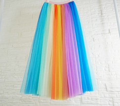 RAINBOW Long Tulle Skirt Holiday Outfit Plus Size Women Multi-Color Tulle Skirt image 4