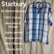 Starbury By Stephon Marbury Navy Blue &amp; Orange Plaid  Woven Button Down ... - $16.35 CAD