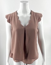 Monteau Top Size M Blush Pink Scalloped Layered Cap Sleeve Blouse Womens - £12.05 GBP