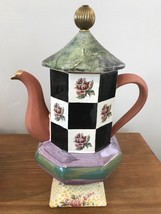 MacKenzie Childs Torquay Kelp Urchin Coffee Pot w/ Lid Stripes Floral Ch... - $275.81