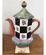 MacKenzie Childs Torquay Kelp Urchin Coffee Pot w/ Lid Stripes Floral Ch... - £221.15 GBP