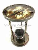 Antique Brass Black Sand Hourglass with Compass Both End Vintage Nautica... - $46.63