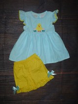 NEW Boutique Easter Chick Girls Seersucker Tunic Dress &amp; Shorts Outfit Set - £4.39 GBP+