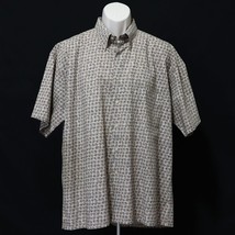 Burma Bibas Men&#39;s VTG Button Down Shirt XL Tan Geometric Square 60 Singles Lawn - £34.93 GBP