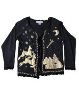 VTG Ugly Christmas Sweater Gold Reindeer and Gold Mountains w Shoulder P... - €21,29 EUR