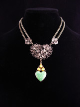 Antique sweetheart necklace / Sterling Moonstone Heart /  malachite drop... - $245.00