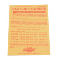 1956-1960 Corvette Instruction Card Engine Break In - $17.77