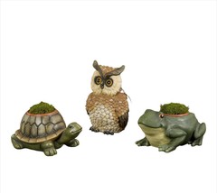 Forest Friends Garden Planter Owl Frog or Turtle with Pot Nature Poly Stone