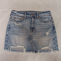 American Eagle Hi Rise Mini Skirt 6 Light Wash Distressed Denim - £15.14 GBP