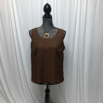 Coldwater Creek Tank Top Womens Medium Brown Crinkle Fabric Sleeveless Shirt - £9.23 GBP