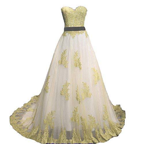 Gothic Champagne Lace Long A Line Sweetheart White Prom Dress Wedding Gown US 4