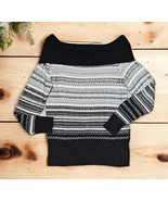 WHBM Off Shoulder Black White Silver Fair Isle Long Sleeve Pullover Swea... - $39.78 CAD