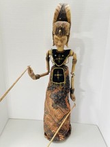 Antique Indonesian Wayang Golek Hand Carved Princess Wood Bamboo Hand Pu... - $84.14