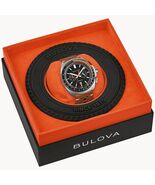 Bulova Watch Black Dial Leather Strap Racer Chronograph 98B427 - $535.50