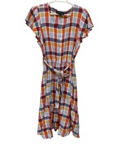 Lane Bryant Womens Plaid Linen Blend Button-Front Dress With Belt Size 14 - $26.45