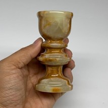 243g, 3.8&quot;x1.8&quot;, Natural Green Onyx Candle Holder Gemstone Hand Carved, B32103 - £30.92 GBP