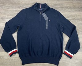 Tommy Hilfiger 1/4 Zip Sweater Mens Large Navy Logo Embroidery Long Sleeve - £21.69 GBP