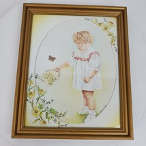 Vintage 1975 Nursery ART Child Watering Flowers 11x9 Inch by E Livesey - $22.44