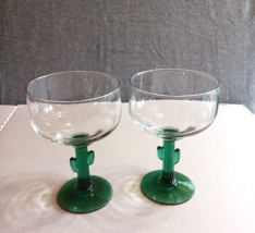 Libby Margarita Glasses Green Cactus Stem 12oz. 6 1/2” Tall Set Of 2 - £8.03 GBP