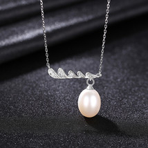S925 Sterling Silver Pendant Necklace Women Simple Freshwater Rice Bead Pendant  - £20.77 GBP