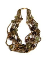 Brown Green Earth Tone Multi Strand Hand Beaded Elegant Statement Necklace - $40.99