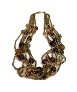 Brown Green Earth Tone Multi Strand Hand Beaded Elegant Statement Necklace - £32.66 GBP