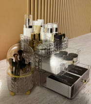 Makeup Organizer with Brush Holder Clear Acrylic with Gold Tone Accents NEW - £40.37 GBP