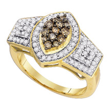 10k Yellow Gold Brown Color Enhanced White Diamond Wide Cluster Ring Womens - £529.21 GBP