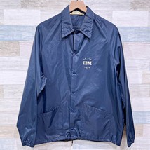 Vintage 80s IBM Employee Windbreaker Rain Jacket Navy Blue Snap Button Mens XL - £29.60 GBP