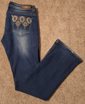 Rock &amp; Roll Cowgirl Rival Aztec Jeans Womens 31x34 Boot Cut Stretch Low ... - $27.16