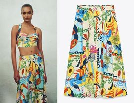 ZARA SOLDOUT!  TROPICAL PRINT LAYERED MIDI SKIRT L - $69.00