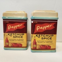  RETRO CERAMIC PEPPER SHAKER ×2 KETCHUP SPICE 2&quot; X 2&quot; X 3.5&quot;  - £8.31 GBP