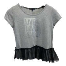 My Michelle Girls Live Love Dance Blouse Gray Black Ruffle Pullover Heat... - £10.74 GBP