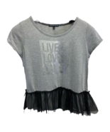 My Michelle Girls Live Love Dance Blouse Gray Black Ruffle Pullover Heat... - £10.95 GBP