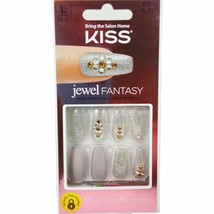NEW Kiss Nails Jewel Fantasy Press Glue Manicure Long Coffin Silver Glitter Gems - £12.49 GBP